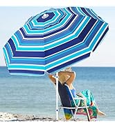 JEAREY 7.5FT Beach Umbrella UV 50+ Outdoor Portable Sunshade Umbrella with Sand Anchor,Push Butto...