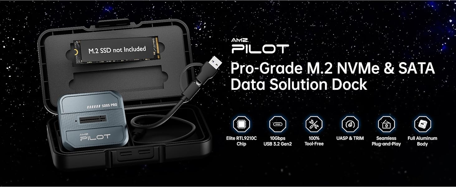 AMZPILOT SD05 Pro m.2 to usb adapter with RTL9210C chip for high speed data transfer