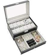 NATGAI 12-Slot Watch Box with Jewelry Drawer | Lockable PU Leather Watch Organizer, Elegant Watch...