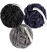 MainBasics Bath Shower Loofah Sponge Pouf Body Scrubber Exfoliator Body Wash Sponge (Set of 3, Bl...