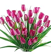 Ruidazon 6 Bundles Tulips Artificial Flowers,30 Heads Outdoor Artificial Tulip Faux Plastic Green...