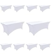 ZarzaaSik 10-Pack 6ft White Spandex Table Covers for Rectangle Standard Folding Tables - Wrinkle ...