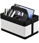 RHCSZ Desk Organizer Caddy with Handle-Portable PU Leather Remote Control Holder-Nightstand Dress...