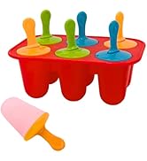 Slomg 6-Cavity Mini Silicone Popsicles Molds, Reusable Small Popsicle Maker Holder with 6 Colorfu...