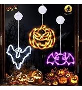 Joomer Battery Powered Halloween Window Lights Decorations 3 Pack | White Ghosts Purple Bats Oran...