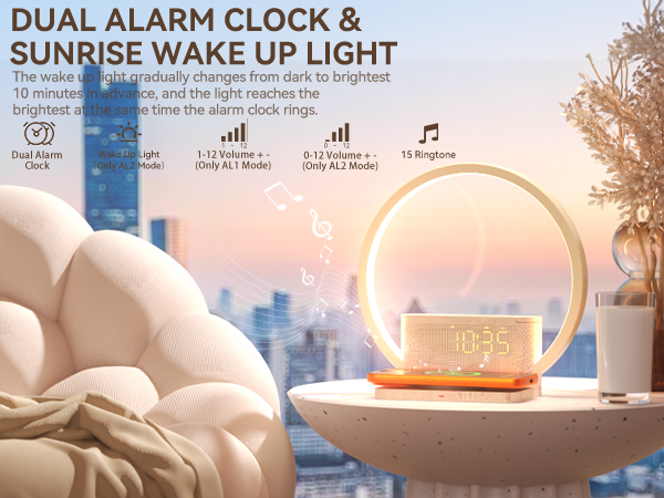 Dual Alarm Clocks & Wake-Up Light