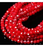 5 Strands 4mm AB Red Color Half Plated Faceted Rondelle Beads, Songxi Glass Beads for Keychain Ma...