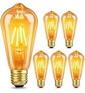 Amber Edison Light Bulbs,Dimmable LED Bulbs 6W Equivalent 60W, ST58 Vintage Light Bulbs E26 2700K...