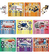 24 Sheets Make Your Own Stickers Make A Face Stickers for Kids Toddlers with Construction Ambulan...