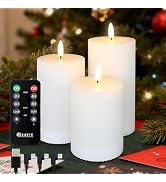 LEDHOLYT Rechargeable Flameless LED Pillar Candles–Luminous Real Wax Indoor Home Decor–Set of 3, ...