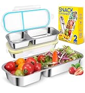 2Pack Stainless Steel Snack Containers for Kids Adults, Reusable 2 Compartment Snackle Box Contai...