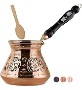 BCS 18 Oz X-Large Copper Turkish Greek Arabic Coffee Pot with Wooden Handle (6 servings) Cezve Ib...