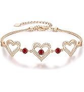 CDE Forever Love Heart Charm Link Bracelet for Women, 925 Sterling Silver Birthstone Bracelet Ann...