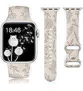 Minyee Floral Engraved Band Compatible with Apple Watch 41mm 40mm 38mm 42mm 44mm 45mm 46mm 49mm W...