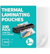Binditek 100 Pack 3 Mil Thermal Laminating Pouches, 9x11.5 Inches Laminating Sheets, for Letter S...