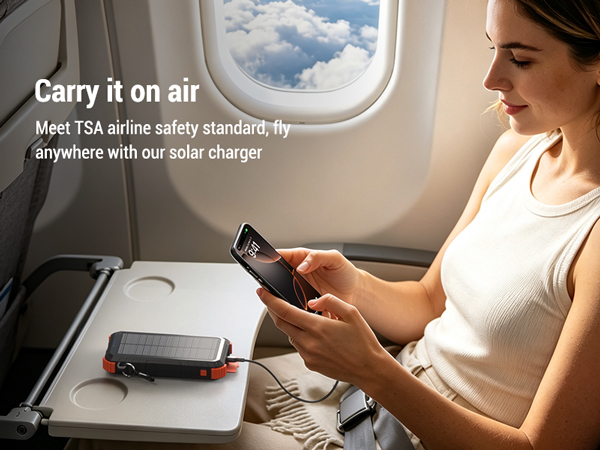 Carry it on air Meet TSA airline safety standard, fly anywhere with our solar charger