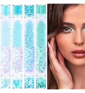 GABOX 8 Jars Ice Blue Cosmetic Chunky Glitter Set, Holographic Nail Glitter Resin Glitter Fine Po...