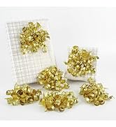 HUIHUANG Gold Bows for Gift Wrapping Metallic Burst Curly Ribbon Bows Self Adhesive Christmas Gif...