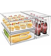 MANO Fridge Drawer Pull Out Stackable Bins with Handle Clear Refrigerator Drawers Organizer Food ...