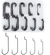 Alwonder 100-Pack Worm Hooks for Bass Fishing Round Bend Soft Bait Worms Texas Rig Carolina Rig F...