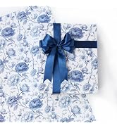 JAYTEM Blue and White Floral Wrapping Paper 6 Sheets 27.6 X 19.7 Inches Navy Blue Chinoiserie Peo...