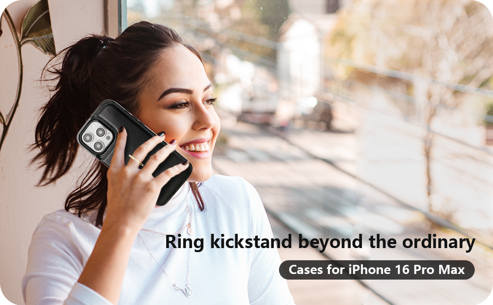 Wallet Case with Ring Holder for iPhone 16 Pro Max