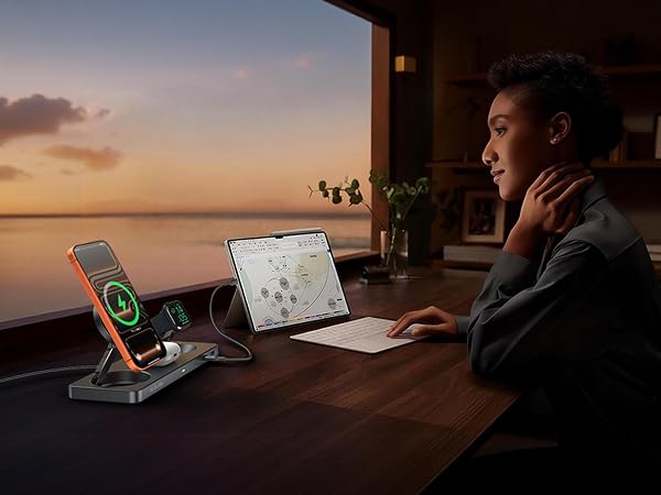 AC ISLAND 5-in-1 Qi2.2 Wireless Charger for MagSafe, 25W Foldable Magnetic Stand Charging Station