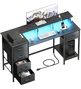 Korfile 47 Inch Computer Gaming Desk with Power Outlets & LED Lights Reversible Home Office Desk ...