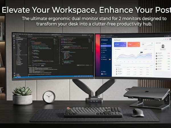 ergonomic dual monitor stand for 2 monitors