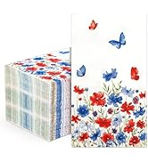 AnyDesign 100 Pcs Patriotic Floral Guest Napkins 4th of July Disposable Napkins Red Blue Poppy Fl...