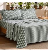 Bedsure Gingham Sheets Queen Size, 4 Piece Ruffle Farmhouse Plaid Bedsheet | Imitation Cotton Tex...