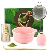Rzoklot Pink Matcha Tea Set – Japanese Matcha Bowl with Spout, Bamboo Whisk, Scoop, Holder & Stra...