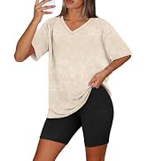 WIHOLL 2 Piece Lounge Sets for Women Summer Oversized Tshirts Biker Shorts Casual Airport Vacatio...
