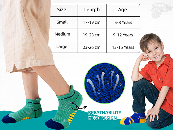 Eyean Kids Athletic Half Cushioned Ankle Socks Boys Girls Cotton Sport Low Cut Socks 6 Pairs