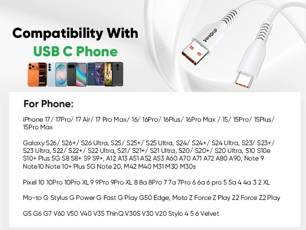 usb to type c charger fast charging 15ft