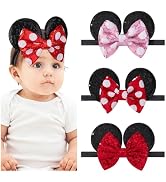 choicbaby 3 PCS Mouse Ears Sequin Bow Nylon Hairband with Polka Dot Cute Baby Headbands Soft Hair...