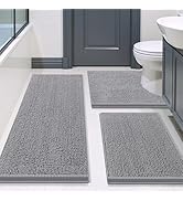 Smiry Bathroom Rugs Sets 3 Piece, Soft Absorbent Chenille Bath Mat and U-Shaped Contour Toilet Ru...