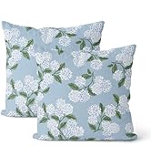 DAFENA Light Blue Pillow Covers 18x18 Inch 2 Pcs Blue Green Hydrangea Flower Decor Throw Pillows ...