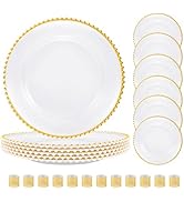 BESTVIP 18PCS White Charger Plates Set, 6 Acrylic Plate Chargers Bulk and 12 Napkin Rings, 13-Inc...