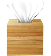 Performore Square Bamboo Tissue Box Cover - Stylish Water-Resistant Wooden Facial Tissue Holder f...