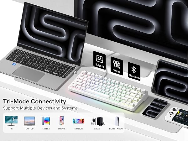 Supports 3 modes (2.4GHz, wired, Bluetooth), compatible with multiple devices