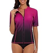 Tournesol Women's Rash Guard Short Sleeve Swim Shirt Zip Front Swim Top UV Sun Protection Swimsui...