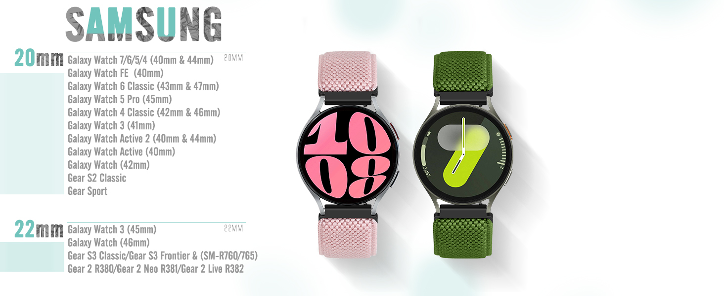 18mm 19mm 20mm 22mm Elastic Nylon Bands for Samsung/Garmin/Fossil/Amazfit