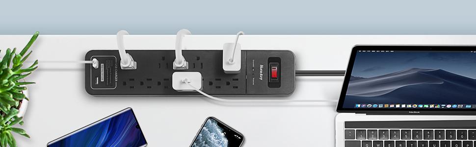 power strip surger protector 12 outlets 2 USB-A BLACK