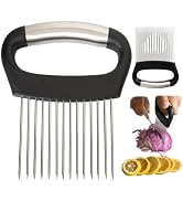 VIEASST Large Onion Slice Holder with Protective Cover,14 PCS Stainless Steel Prongs,Ergonomic Wi...