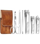 6pcs Travel Ultra Sharp Nail Clippers with PU Leather Manicure Set | Sturdy Curved Edge Trimmer N...