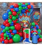 Red Blue Green Balloon Arch Garland Kit, 110 Pcs Green Red and Royal Blue PJ-Ma sks Latex Balloon...