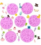 Baby Shower Silicone Molds Cute Baby Stroller Footprints Chocolate Molds Baby Bottle Duck Bear Fo...