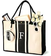 Initial Canvas Tote Bag – Personalized Gift for Women with Embroidered Letter | Monogrammed Tote ...