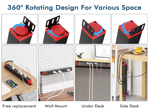 360° Rotating Mountable Power Strip